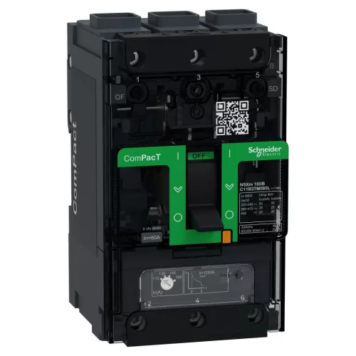 Schneider ComPacT NSXm100B 3P 80 A TM-D kompakt megszakító, 25 kA, EverLink csatlakozó