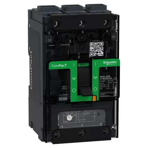 Schneider ComPacT NSXm100B 3P 100 A TM-D kompakt megszakító, 25 kA, EverLink csatlakozó