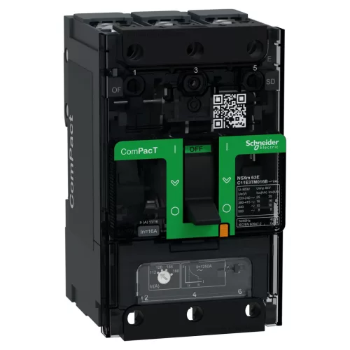 Schneider ComPacT NSXm100E 3P 16 A TM-D kompakt megszakító, 16 kA, szorítókapcsos csatlakozás