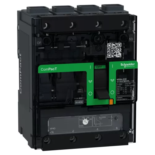 Schneider ComPacT NSXm100E 4P 40 A TM-D kompakt megszakító, 16 kA, EverLink csatlakozó