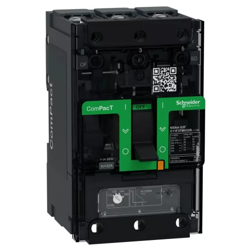 Schneider ComPacT NSXm100F 3P 32 A TM-D kompakt megszakító, 36 kA, szorítókapcsos csatlakozás