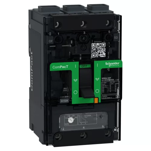 Schneider ComPacT NSXm100F 3P 32 A TM-D kompakt megszakító, 36 kA, EverLink csatlakozó