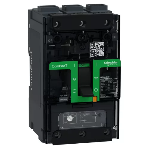 Schneider ComPacT NSXm100F 3P 50 A TM-D kompakt megszakító, 36 kA, EverLink csatlakozó