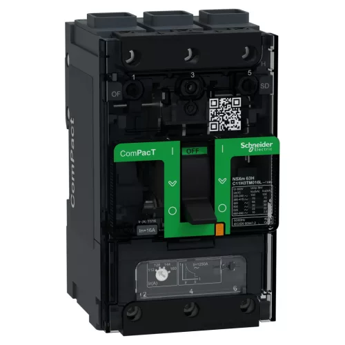 Schneider ComPacT NSXm100H 3P 16 A TM-D kompakt megszakító, 70 kA, EverLink csatlakozó