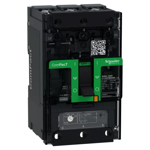Schneider ComPacT NSXm100H 3P 80 A TM-D kompakt megszakító, 70 kA, szorítókapcsos csatlakozás