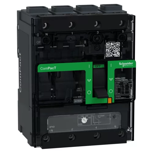 Schneider ComPacT NSXm100H 4P 50 A TM-D kompakt megszakító, 70 kA, EverLink csatlakozó