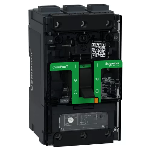 Schneider ComPacT NSXm100N 3P 16 A TM-D kompakt megszakító, 50 kA, EverLink csatlakozó