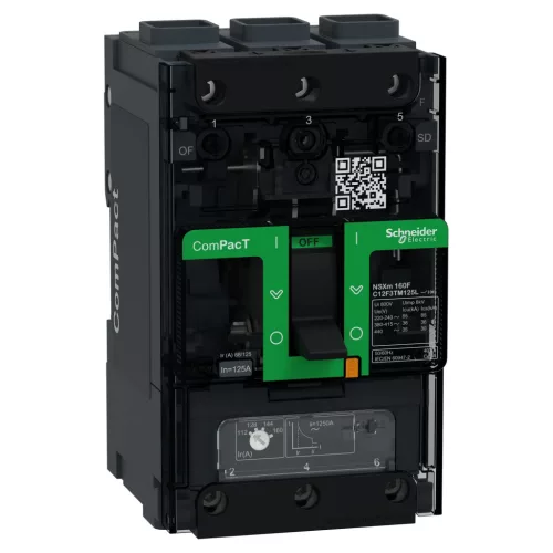 Schneider ComPacT NSXm160F 3P 125 A TM-D kompakt megszakító, 36 kA, EverLink csatlakozó