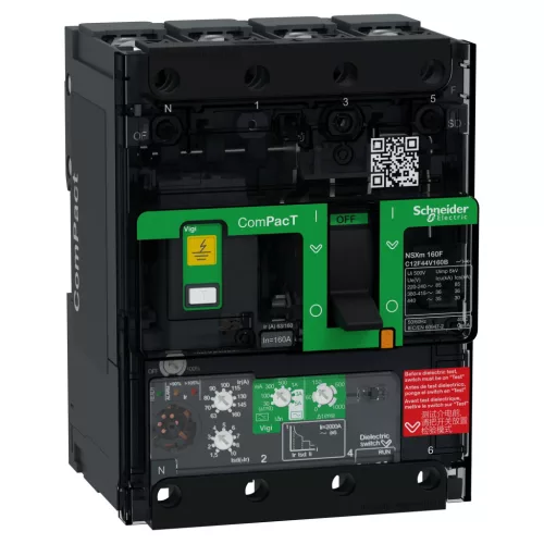 Schneider ComPacT NSXm160F 4P 160 A MicroLogic 4.1 kompakt megszakító, 36 kA, szorítókapcsos csatlakozás