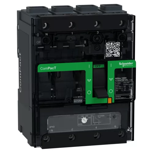 Schneider ComPacT NSXm160H 4P 125 A TM-D kompakt megszakító, 70 kA, EverLink csatlakozó