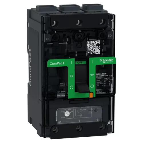 Schneider ComPacT NSXm160N 3P 125 A TM-D kompakt megszakító, 50 kA, EverLink csatlakozó