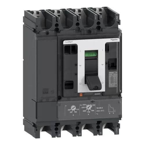 Schneider ComPacT NSX400F 4P4D 400 A TMD kompakt megszakító, 36 kA, fotovoltaikus egyenáramú (DC PV)