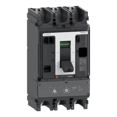 Schneider ComPacT NSX630S 3P3D 500 A TMD kompakt megszakító, 100 kA, egyenáramú (DC)