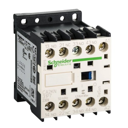Schneider Electric CA2KN31P7, Segédkontaktor 10A, 230V AC 50/60 Hz vezerlés, 3 Záró + 1 Nyitó érintkező, csavaros csatlakozás (Segédkapcsoló CA2KN31P7)