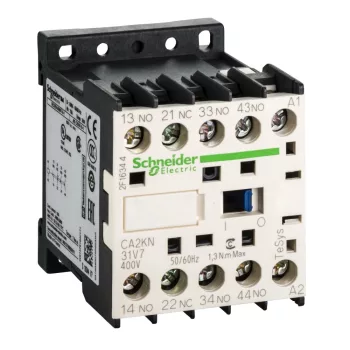   Schneider Electric CA2KN31V7, Segédkontaktor 10A, 400V AC 50/60 Hz vezerlés, 3 Záró + 1 Nyitó érintkező, csavaros csatlakozás (Segédkapcsoló CA2KN31V7)