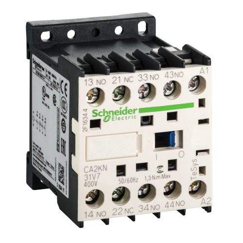 Schneider Electric CA2KN31V7, Segédkontaktor 10A, 400V AC 50/60 Hz vezerlés, 3 Záró + 1 Nyitó érintkező, csavaros csatlakozás (Segédkapcsoló CA2KN31V7)