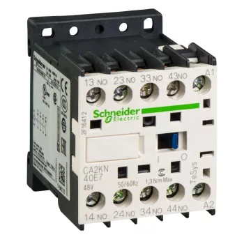   Schneider Electric CA2KN40E7, Segédkontaktor 10A, 48V AC 50/60 Hz vezerlés, 4 Záró érintkező, csavaros csatlakozás (Segédkapcsoló CA2KN40E7)