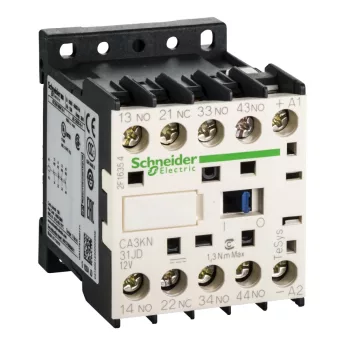   Schneider Electric CA3KN31JD, Segédkontaktor 10A, 12V DC vezerlés, 3 Záró + 1 Nyitó érintkező, csavaros csatlakozás (Segédkapcsoló CA3KN31JD)