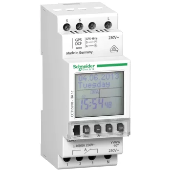  Schneider Electric, CCT15910, Digitális éves multifunkcionális kapcsolóóra, 1 csatorna 16A, 300 kapcsolási művelet, 10 év menet-tartalék, Acti9 ITA 1c (Schneider CCT15910)
