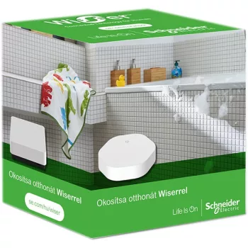   Schneider Electric Wiser fürdőszobai csomag A csomag tartalma: Vízérzékelő + Hőmérséklet- és páraérzékelő + Intelligens kapcsoló + Keret