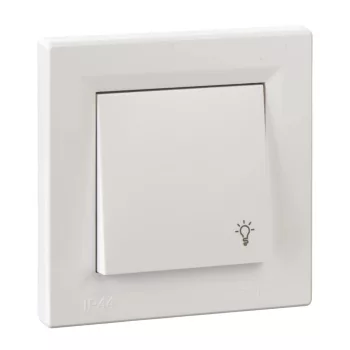   Schneider Electric Asfora EPH0900221 vízmentes egypólusú nyomó (N101), fehér burkolattal, kerettel, süllyesztett, lámpajellel, vízmentes (IP44) 10A 250V ( EPH0900221 ).