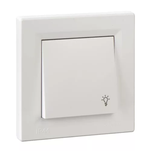 Schneider Electric Asfora EPH0900221 vízmentes egypólusú nyomó (N101), fehér burkolattal, kerettel, süllyesztett, lámpajellel, vízmentes (IP44) 10A 250V ( EPH0900221 ).