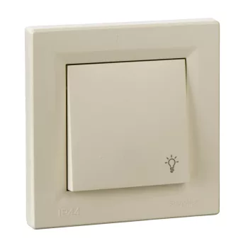   Schneider Electric Asfora EPH0900223 vízmentes egypólusú nyomó (N101), bézs burkolattal, kerettel, süllyesztett, lámpajellel, vízmentes (IP44) 10A 250V ( EPH0900223 ).