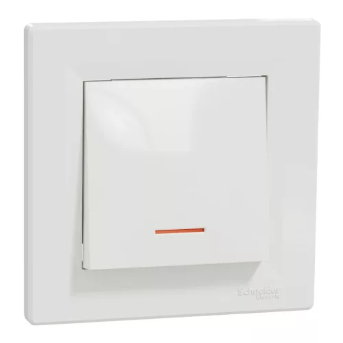 Schneider Electric Asfora EPH1400121 egypólusú kapcsoló (101), fehér burkolattal, kerettel, süllyesztett, piros jelzőfénnyel 10A 250V ( EPH1400121 ).