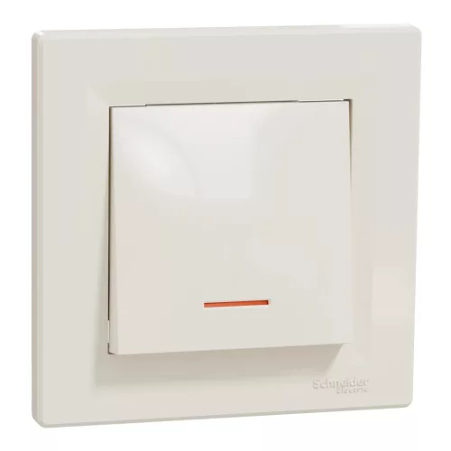 Schneider Electric Asfora EPH1400123 egypólusú kapcsoló (101), bézs burkolattal, kerettel, süllyesztett, piros jelzőfénnyel 10A 250V ( EPH1400123 ).