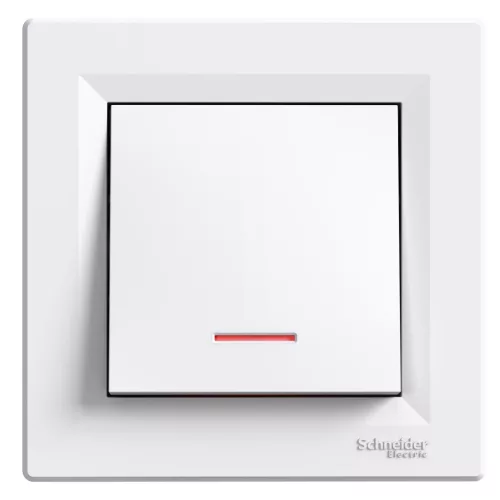 Schneider Electric Asfora EPH1600121 egypólusú nyomó (N101), fehér burkolattal, kerettel, süllyesztett, piros jelzőfénnyel 10A 250V ( EPH1600121 ).