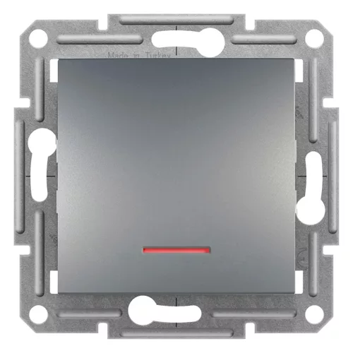 Schneider Electric Asfora EPH1600162 egypólusú nyomó (N101), acél burkolattal. keret nélkül, süllyesztett, piros jelzőfénnyel 10A 250V ( EPH1600162 ).