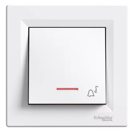 Schneider Electric Asfora EPH1700121 egypólusú nyomó (N101), fehér burkolattal, kerettel, süllyesztett, csengőjellel, piros jelzőfénnyel 10A 250V ( EPH1700121 ).