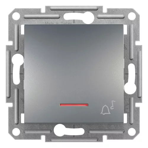 Schneider Electric Asfora EPH1700162 egypólusú nyomó (N101), acél burkolattal. keret nélkül, süllyesztett, csengőjellel, piros jelzőfénnyel 10A 250V ( EPH1700162 ).