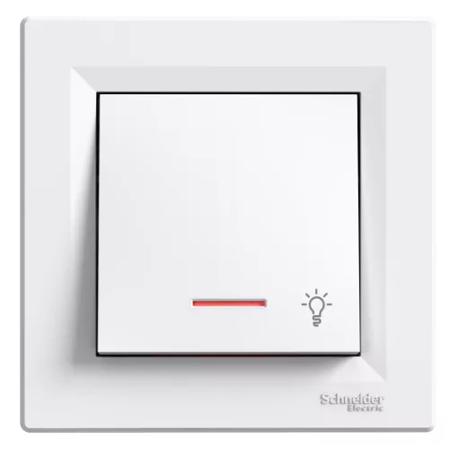 Schneider Electric Asfora EPH1800121 egypólusú nyomó (N101), fehér burkolattal, kerettel, süllyesztett, lámpajellel, piros jelzőfénnyel 10A 250V ( EPH1800121 ).