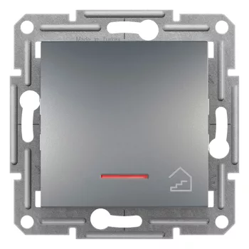   Schneider Electric Asfora EPH1900162 egypólusú nyomó (N101), acél burkolattal. keret nélkül, süllyesztett, lépcsőjellel, piros jelzőfénnyel 10A 250V ( EPH1900162 ).