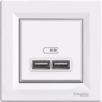   Schneider Electric Asfora EPH2700221 USB dupla töltő (2,1A) fehér burkolattal, kerettel, süllyesztett ( EPH2700221 ).