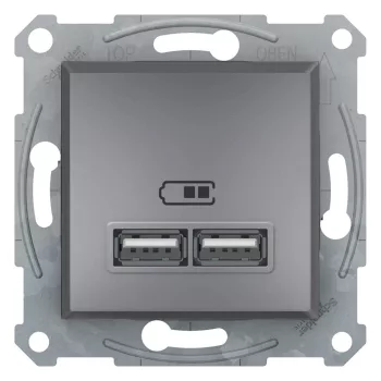   Schneider Electric Asfora EPH2700262 USB dupla töltő (2,1A) acél burkolattal. keret nélkül, süllyesztett ( EPH2700262 ).