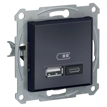   Schneider EPH2700371 Asfora USB dupla töltő (2,4A), A+C típusú csatlakozókkal, antracit burkolattal. keret nélkül, süllyesztett