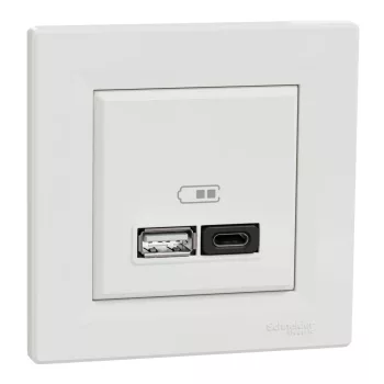   Schneider Electric Asfora EPH2700421 Dupla USB gyorstöltő, A+C, 45W, fehér burkolattal, kerettel, süllyesztett ( EPH2700421 )