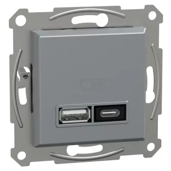   Schneider Electric Asfora EPH2700562 USB dupla töltő (3 A - 21 W), A+C típusú csatlakozókkal, acél burkolattal, keret nélkül, süllyesztett