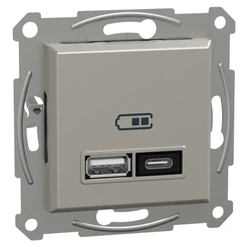Schneider Electric Asfora EPH2700569 USB dupla töltő (3 A - 21 W), A+C típusú csatlakozókkal, bronz burkolattal, keret nélkül, süllyesztett