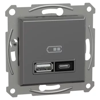   Schneider Electric Asfora EPH2700571 USB dupla töltő (3 A - 21 W), A+C típusú csatlakozókkal, antracit burkolattal, keret nélkül, süllyesztett