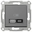 Schneider Electric Asfora EPH2700571 USB dupla töltő (3 A - 21 W), A+C típusú csatlakozókkal, antracit burkolattal, keret nélkül, süllyesztett