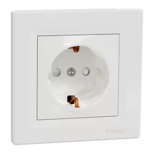 Schneider Electric Asfora EPH2900221 földelt csatlakozóaljzat (dugalj), gyermekvédelemmel, 2P+F, fehér burkolattal, kerettel, süllyesztett, 16A 250V ( EPH2900221 ).