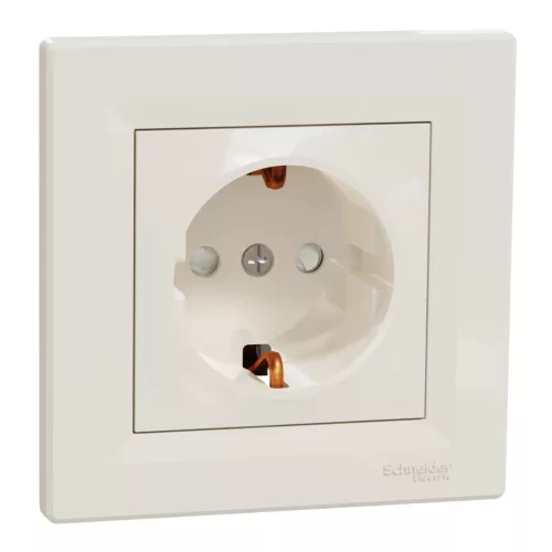 Schneider Electric Asfora EPH2900223 földelt csatlakozóaljzat (dugalj), gyermekvédelemmel, 2P+F, bézs burkolattal, kerettel, süllyesztett, 16A 250V ( EPH2900223 ).