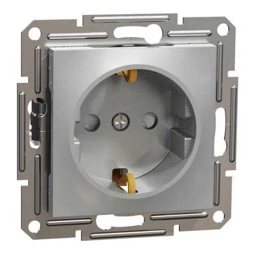 Schneider Electric Asfora EPH2900261 földelt csatlakozóaljzat (dugalj), gyermekvédelemmel, 2P+F, aluminium burkolattal. keret nélkül, süllyesztett, 16A 250V ( EPH2900261 ).