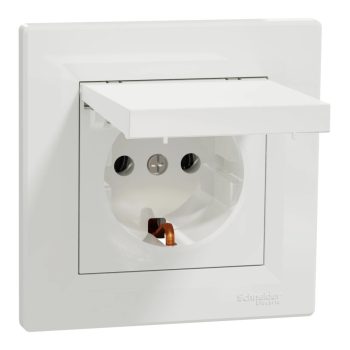   Schneider Electric Asfora EPH3100121 földelt csatlakozóaljzat (dugalj), csapófedéllel, 2P+F, fehér burkolattal, kerettel, süllyesztett, 16A 250V ( EPH3100121 ).