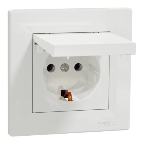 Schneider Electric Asfora EPH3100121 földelt csatlakozóaljzat (dugalj), csapófedéllel, 2P+F, fehér burkolattal, kerettel, süllyesztett, 16A 250V ( EPH3100121 ).