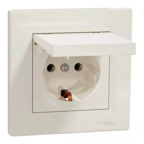 Schneider Electric Asfora EPH3100123 földelt csatlakozóaljzat (dugalj), csapófedéllel, 2P+F, bézs burkolattal, kerettel, süllyesztett, 16A 250V ( EPH3100123 ).