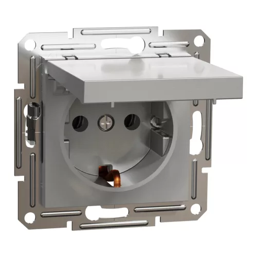 Schneider Electric Asfora EPH3100161 földelt csatlakozóaljzat (dugalj), csapófedéllel, 2P+F, aluminium burkolattal. keret nélkül, süllyesztett, 16A 250V ( EPH3100161 ).
